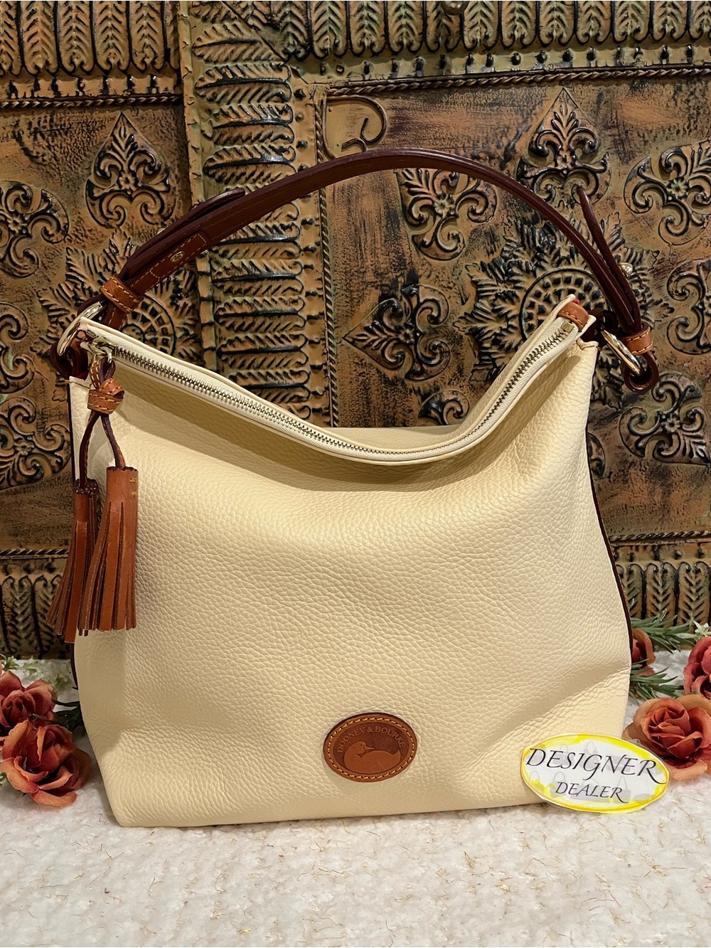 DOONEY BOURKE Pebbled Leather Tassel Shoulder Bag EUC! Vanilla